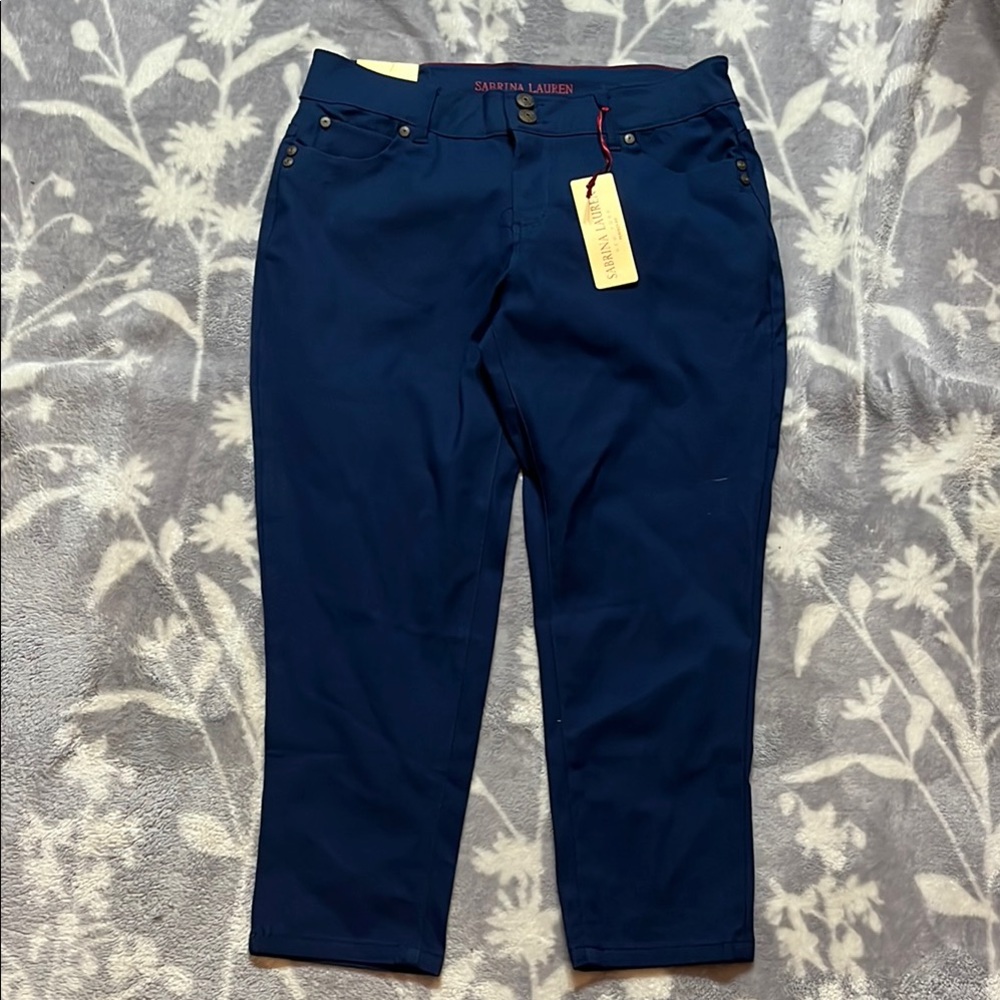 NWT Sabrina Lauren Cropped Jeans Navy Blue - stretch Sz 12